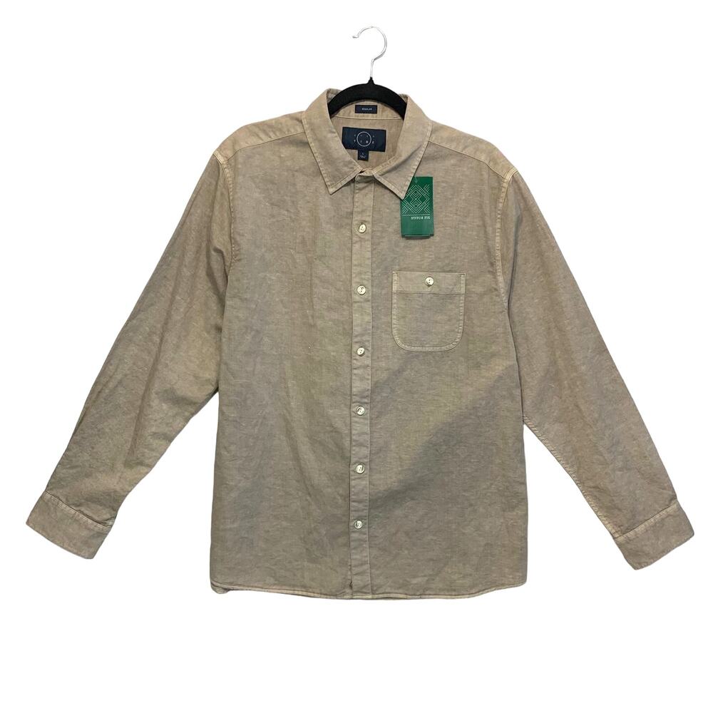 Even Tide Stitch Fix Coastal Slub Cotton Linen Shirt NWT Men's Sz L Tan Casual